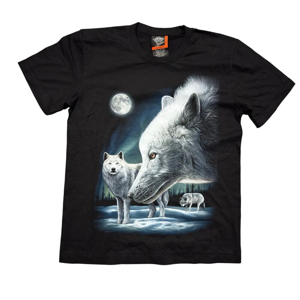 Rock Eagle Wolf Pack Moon Graphic T Shirt Black Cotton Size Medium NWT